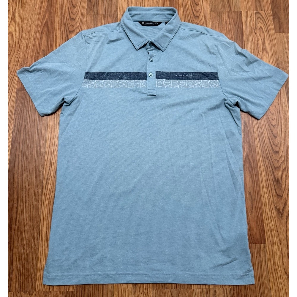 TravisMathew Golf Polo Shirt Mens Medium Blue Stretch Performance Casual